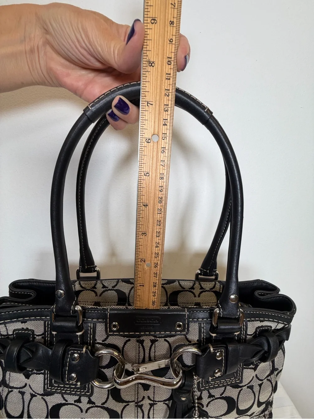 COACH | Vintage ‘Hampton’ Signature Monogram Black & Gray Bag Leather Trim - Picture 9 of 15